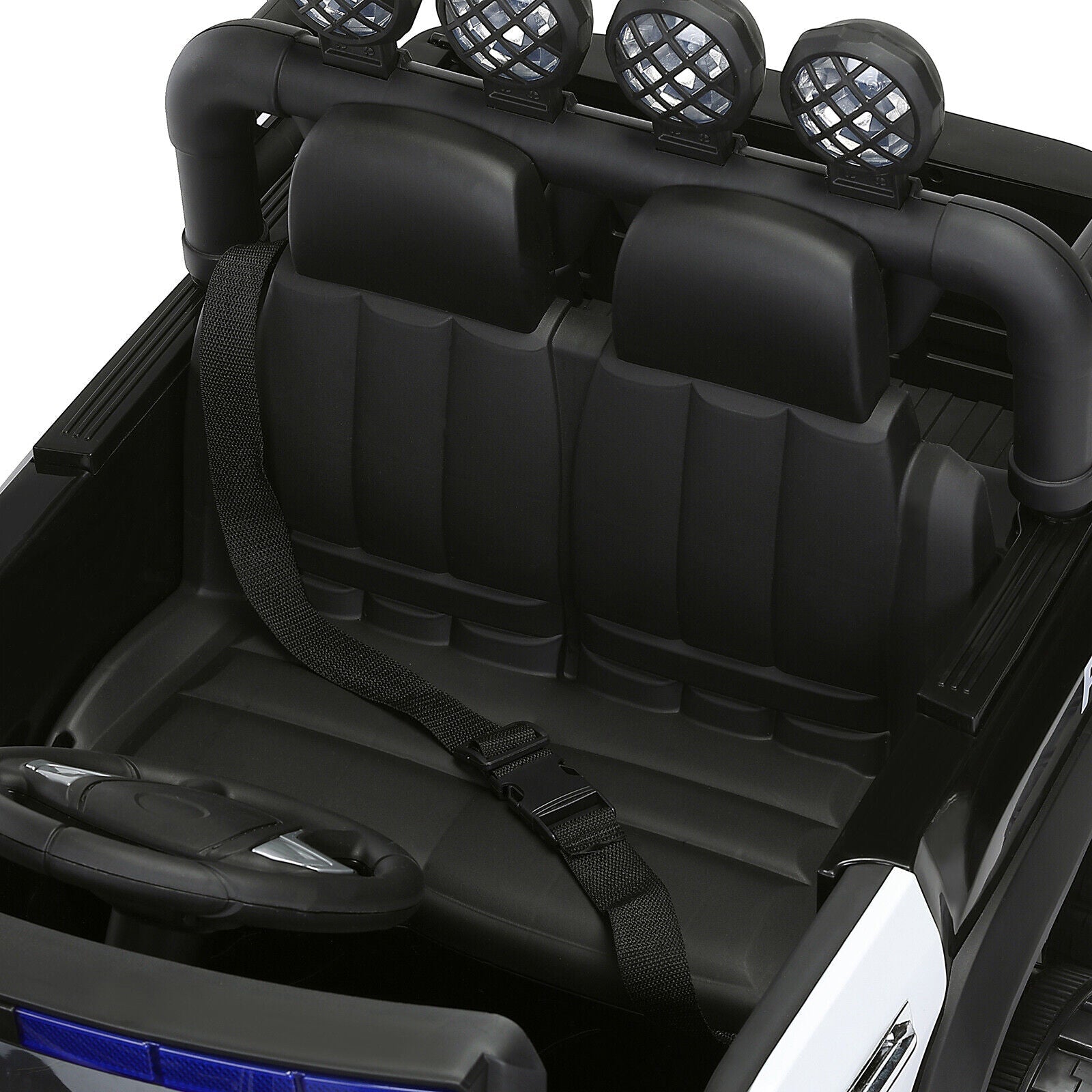 Interactive 12V Police Car Ride-On with RC, LED Lights, and Intercom - 6 Wheel Truck for Kids