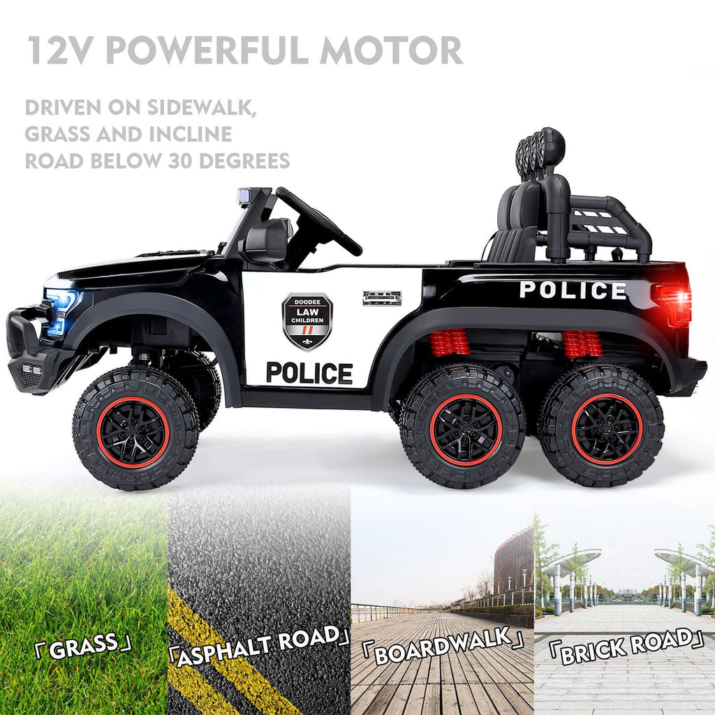 6-Wheel Electric Police Car for Kids with RC, LED Lights, and Intercom
