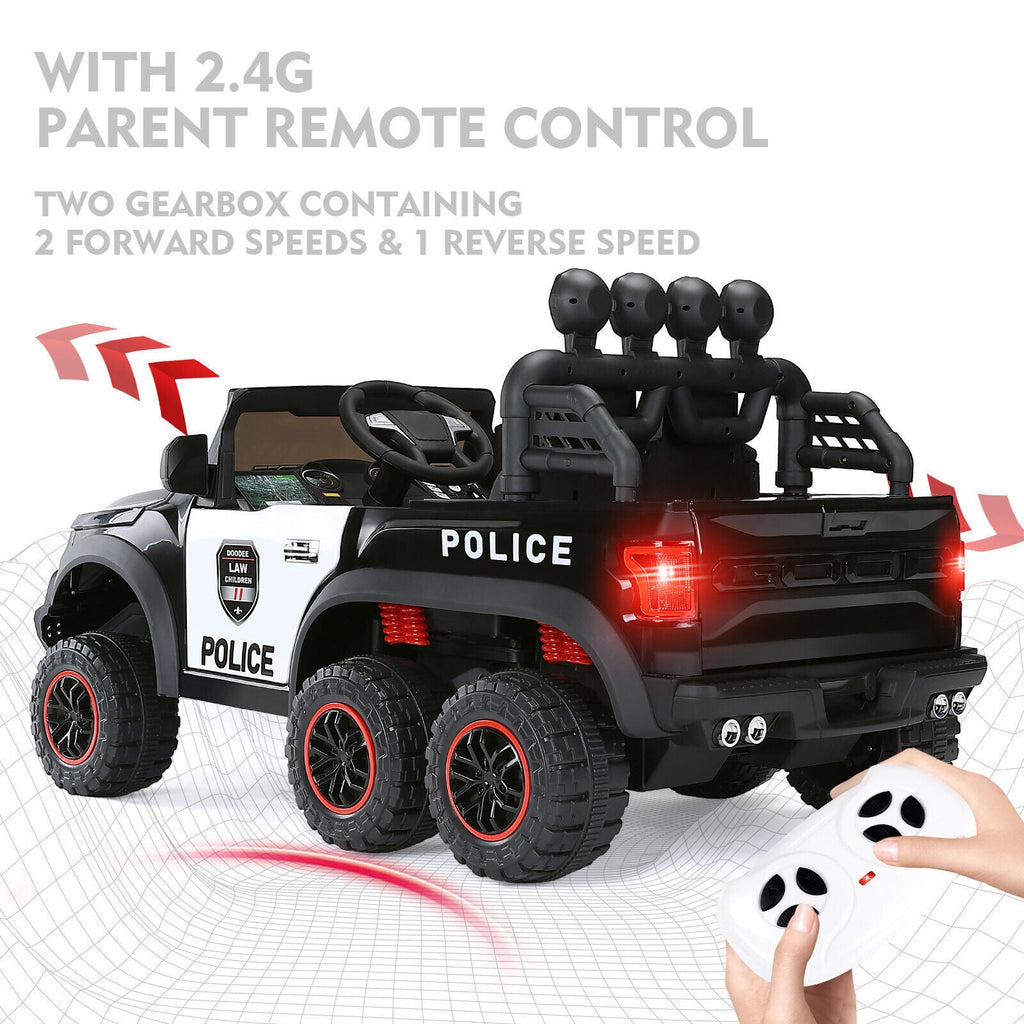 6-Wheel Electric Police Car for Kids with RC, LED Lights, and Intercom