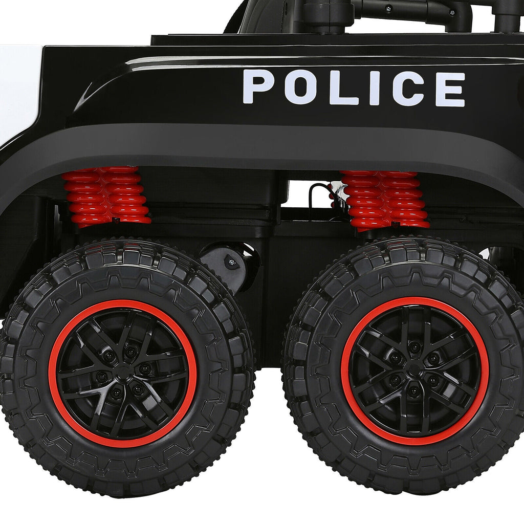 Electric Police Car Ride-On for Kids with 6 Wheels, LED Lights, Intercom, Siren, and Remote Control