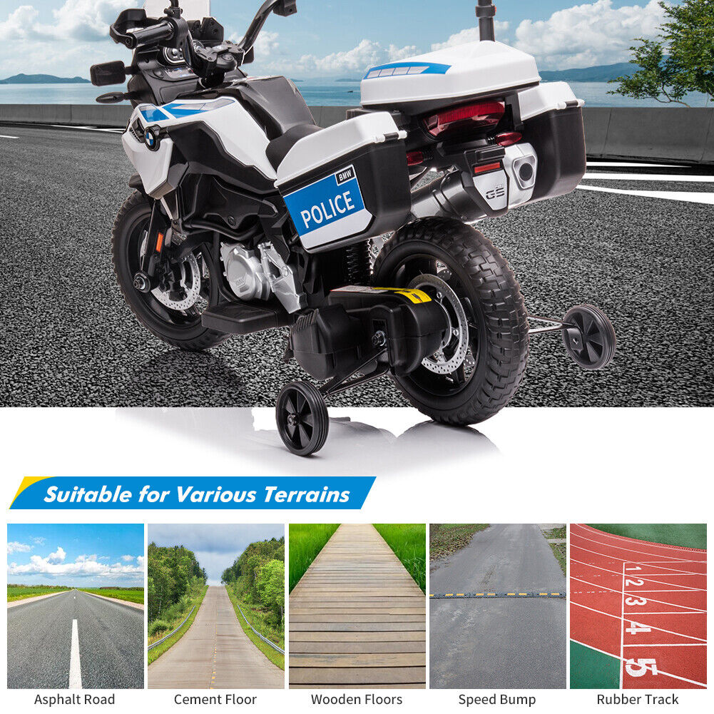 Police Motorcycle 4-Wheel Ride-On for Kids with Headlight and Warning Lights - 12V