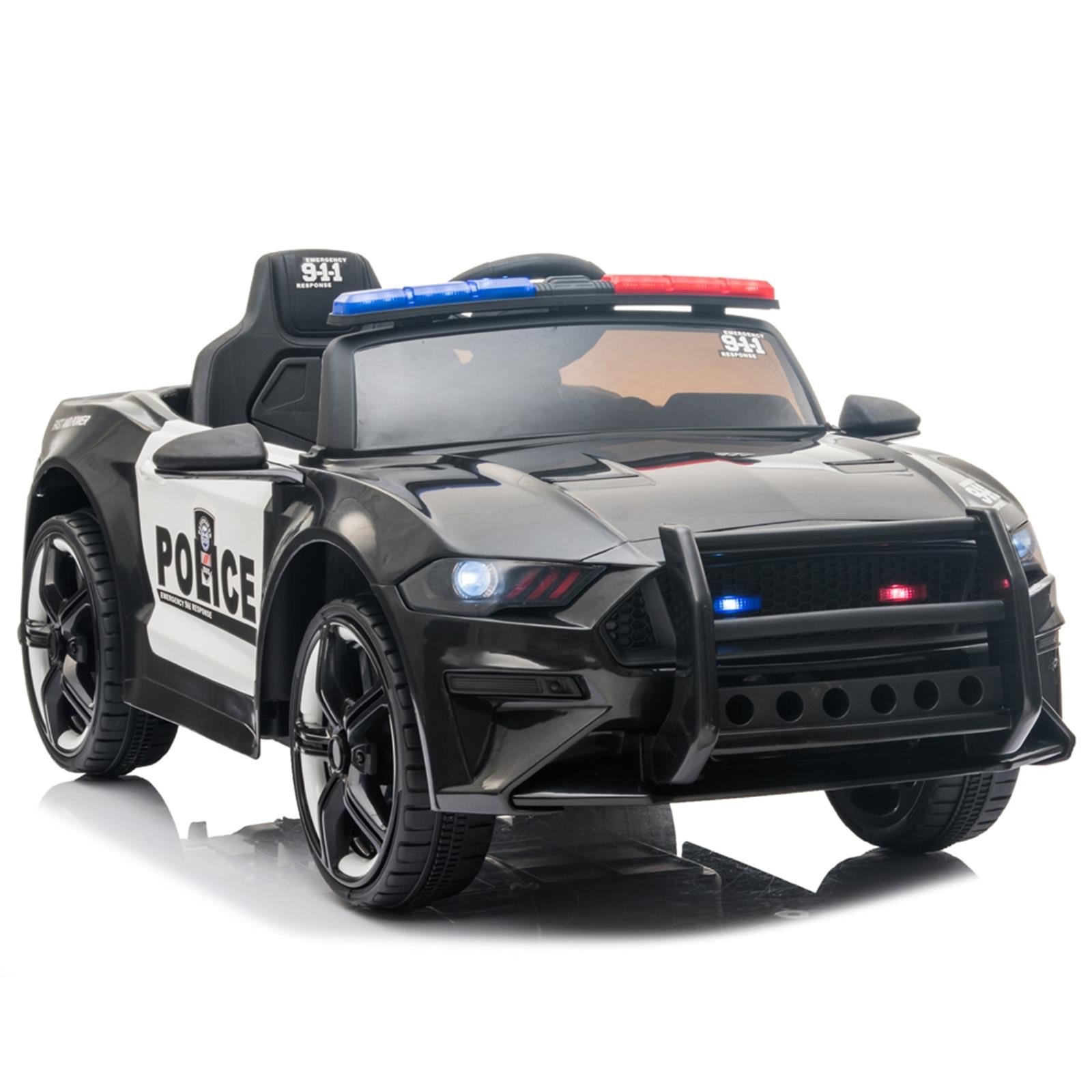 Police Ride On Car for Kids 3-7 Years with 3 Speeds and Remote Control - Black