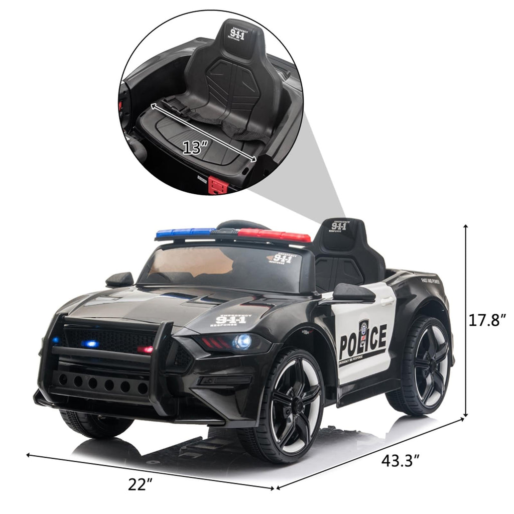 Police Ride On Car for Kids 3-7 Years with 3 Speeds and Remote Control - Black