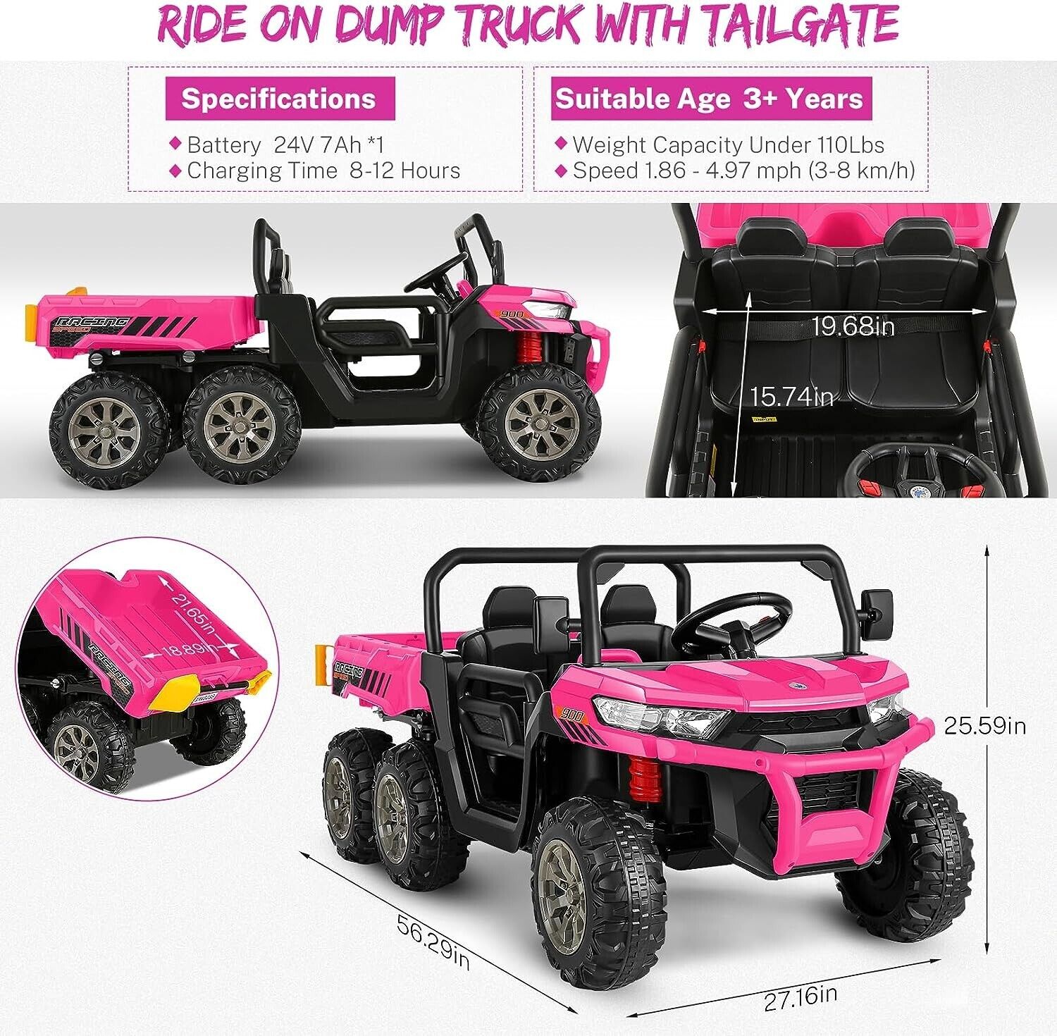 Powerful 24V UTV Ride-On with Dump Bed and 4WD - Perfect for Adventure Seekers!