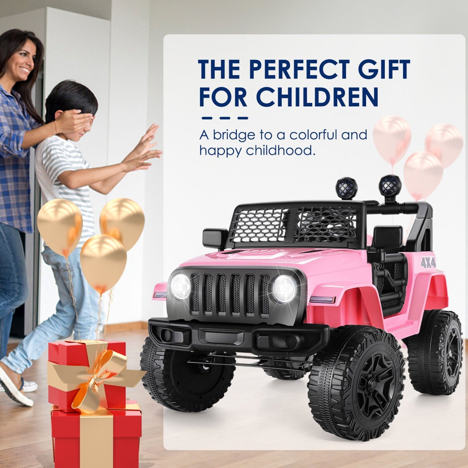 12V Electric Ride-On Car Truck for Kids with Music, MP3, Lights, and Remote Control