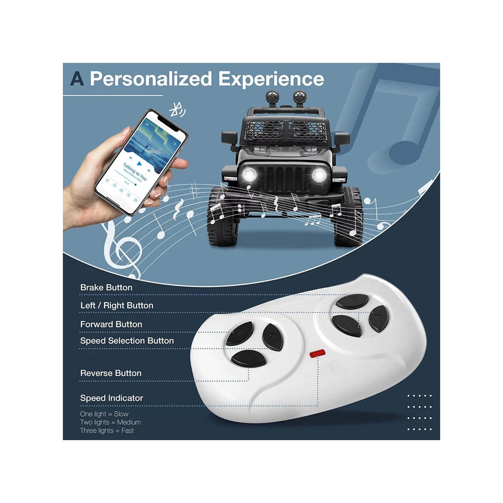 12V Kids Electric Jeep with Remote Control, 3 Speeds, LED Lights, and MP3 Player