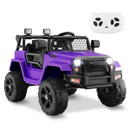 Premium 12V Kids Ride On Truck with Remote Control and Headlights in Purple