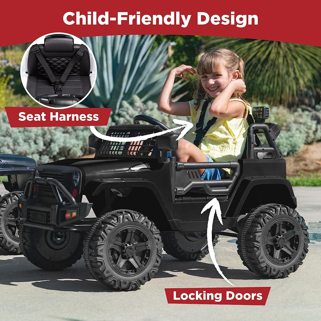 Premium 12V Ride-On Truck for Kids with Remote Control, Spring Suspension, and LED Lights