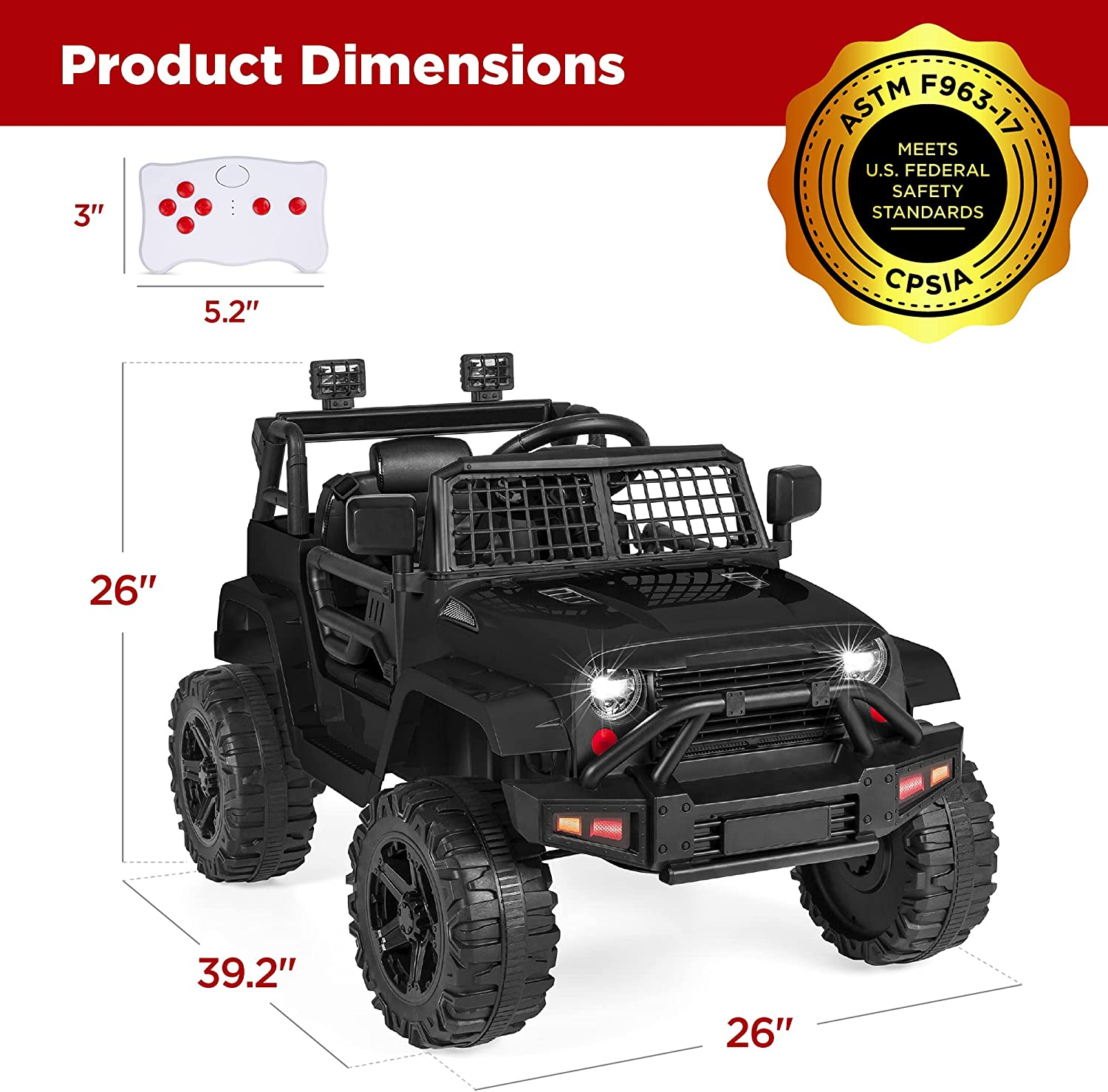 Premium 12V Ride-On Truck for Kids with Remote Control, Spring Suspension, and LED Lights