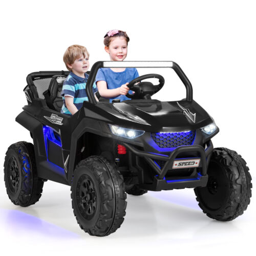 Premium 12V Ride-On Truck with Safety Belts and Lockable Doors - Supports up to 130 LBS in Black