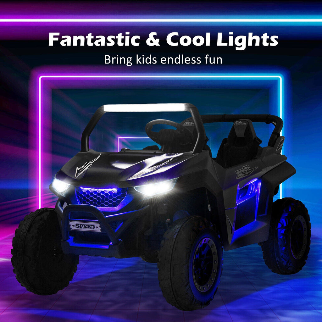 Premium 12V Ride-On Truck with Safety Belts and Lockable Doors - Supports up to 130 LBS in Black