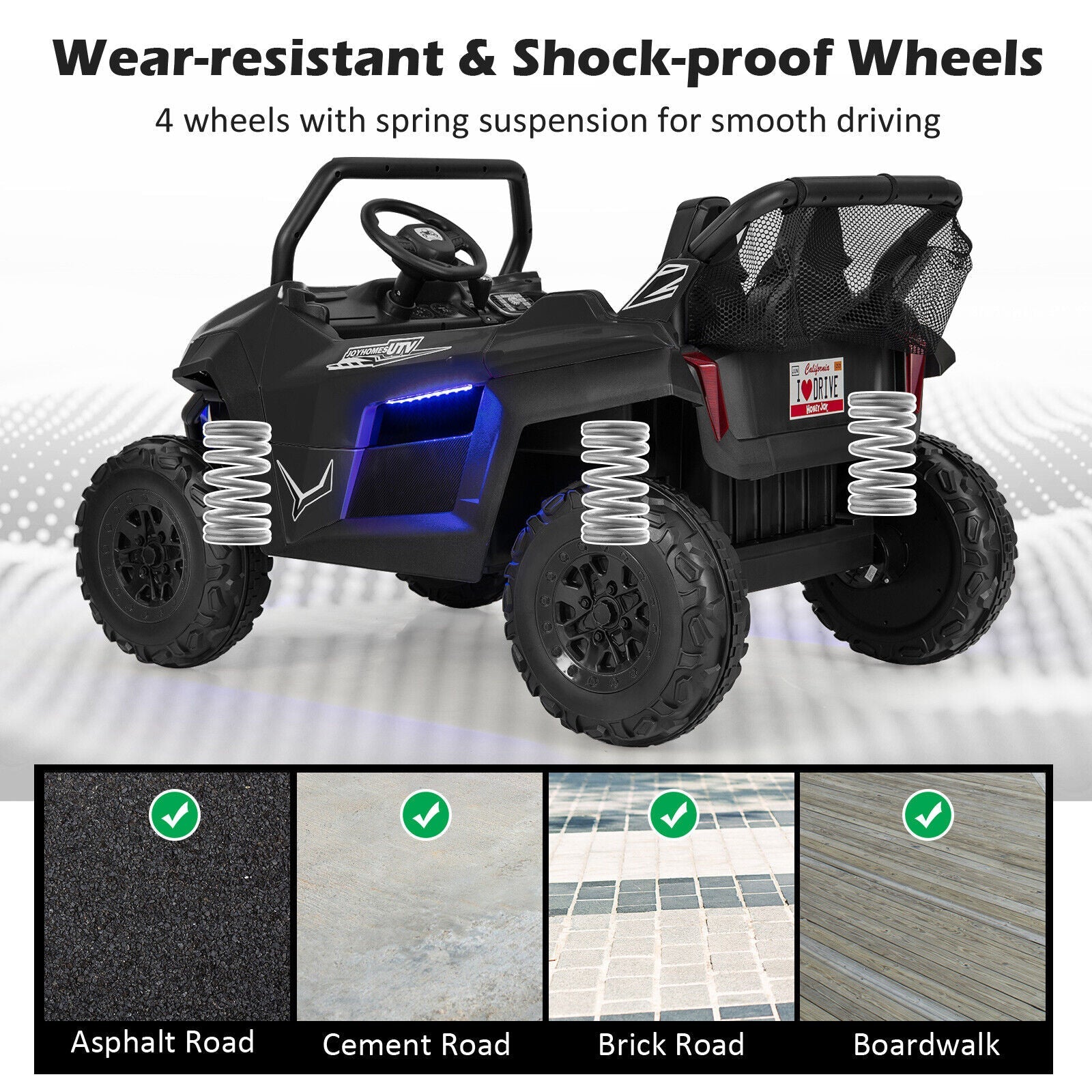 Premium 12V Ride-On Truck with Safety Belts and Lockable Doors - Supports up to 130 LBS in Black