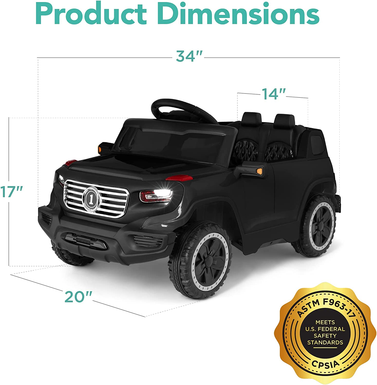Premium 6V Ride-On Truck with Parental Remote, 3 Speeds, and LED Lights - Black