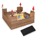Premium Wooden Sandbox for Kids with Protective Liner and Fun Red Flags