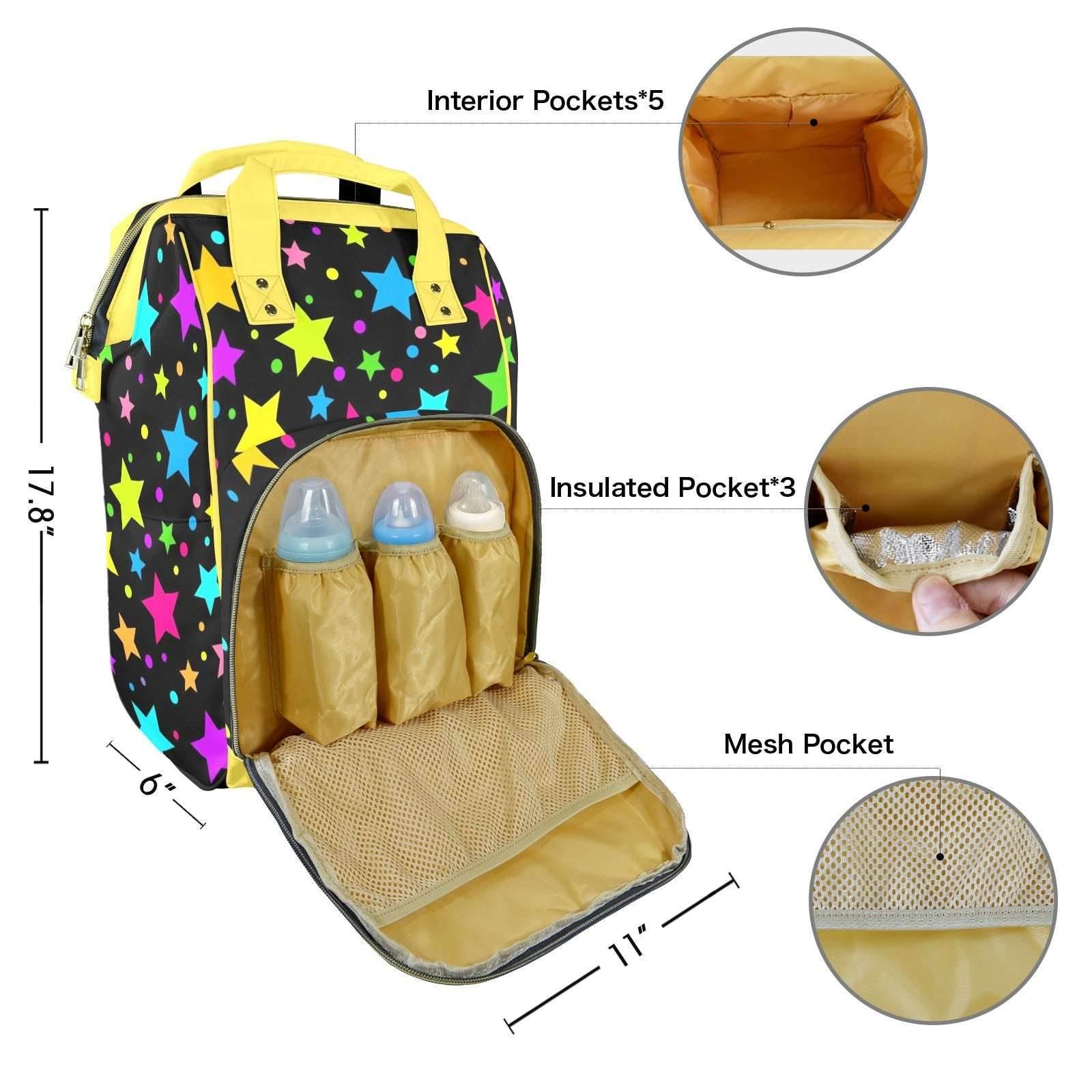 Neon Stars Large Diaper Bag