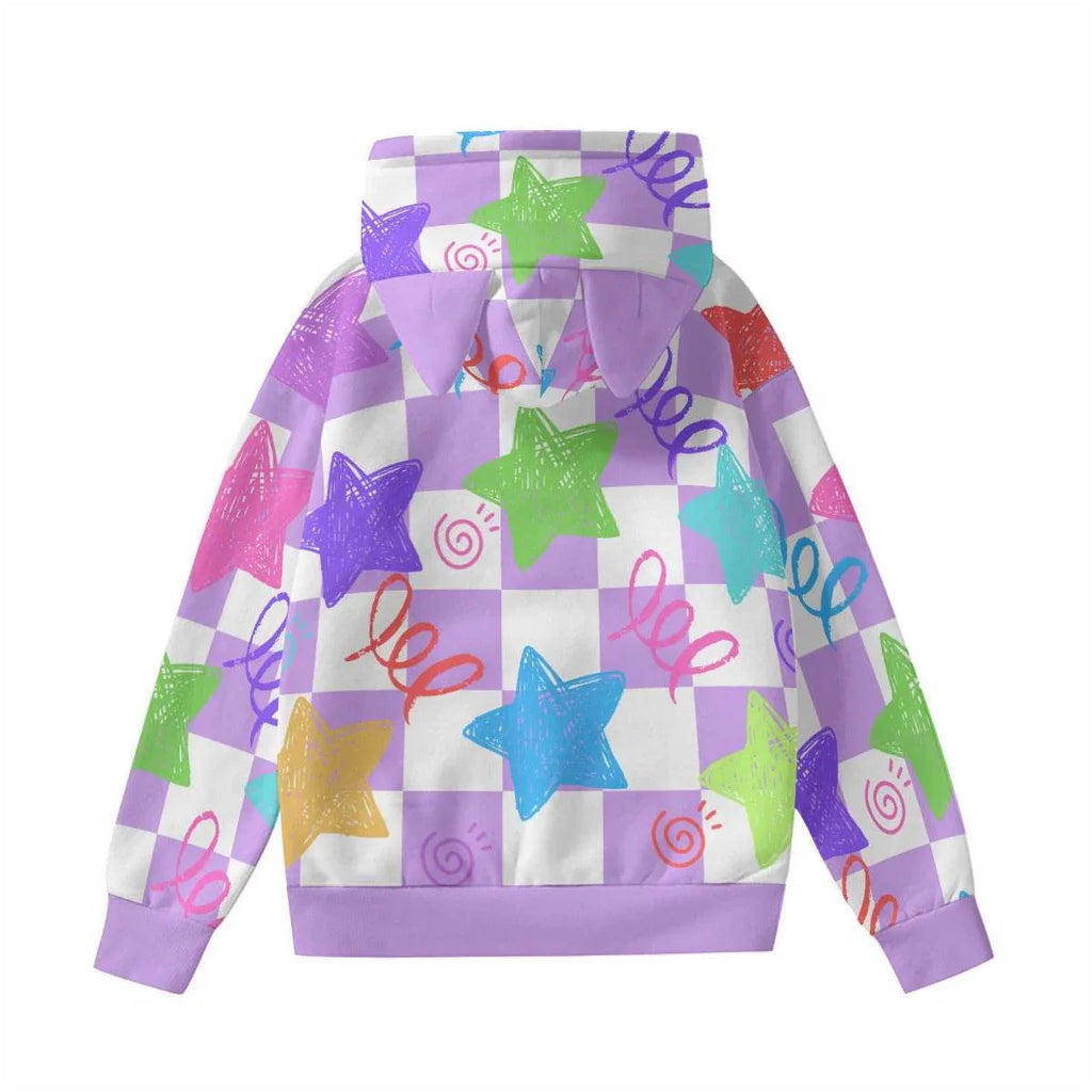 Doodle Purr Checkered Unisex Ears Hoodie