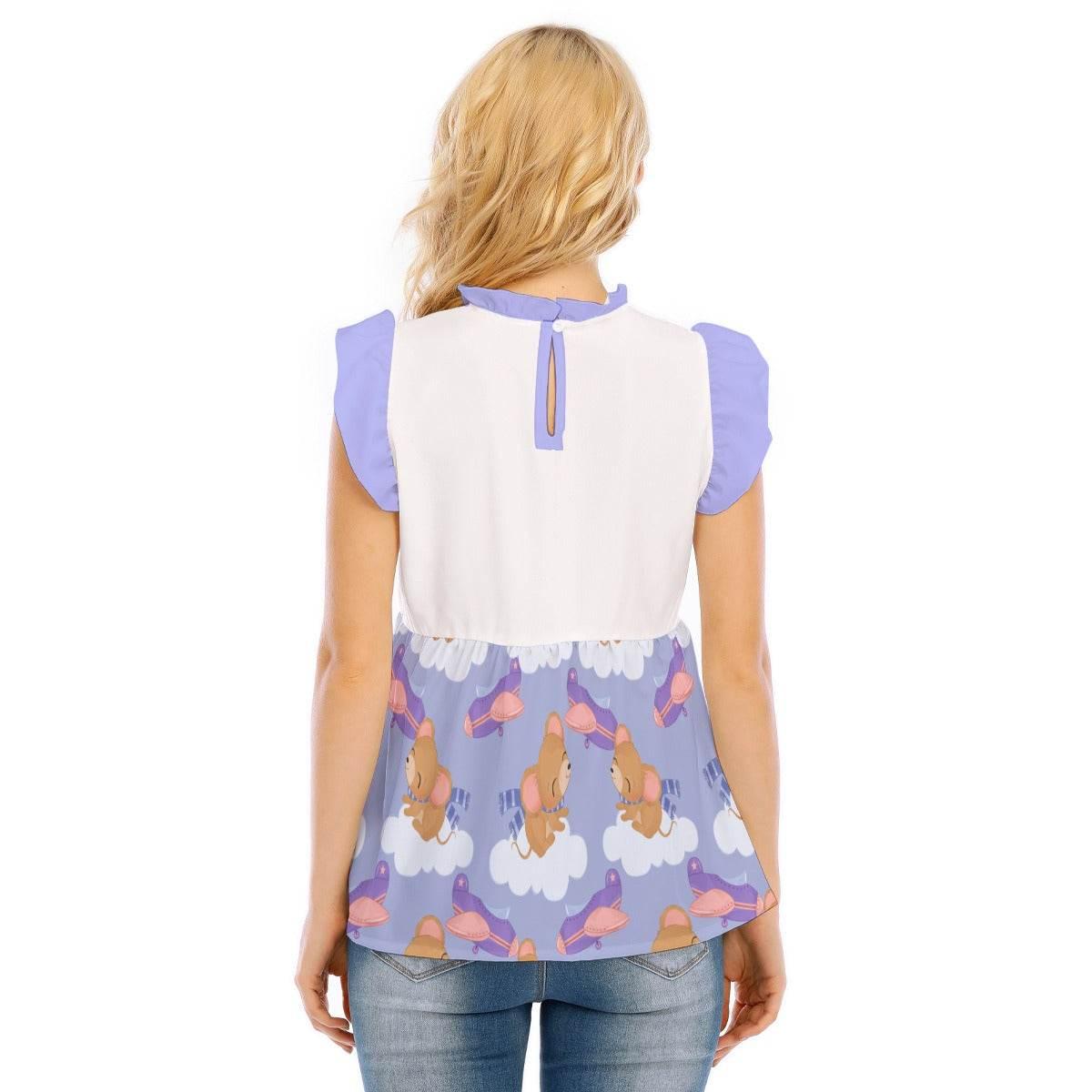 Adorable Plane Bear Ruffle Blouse