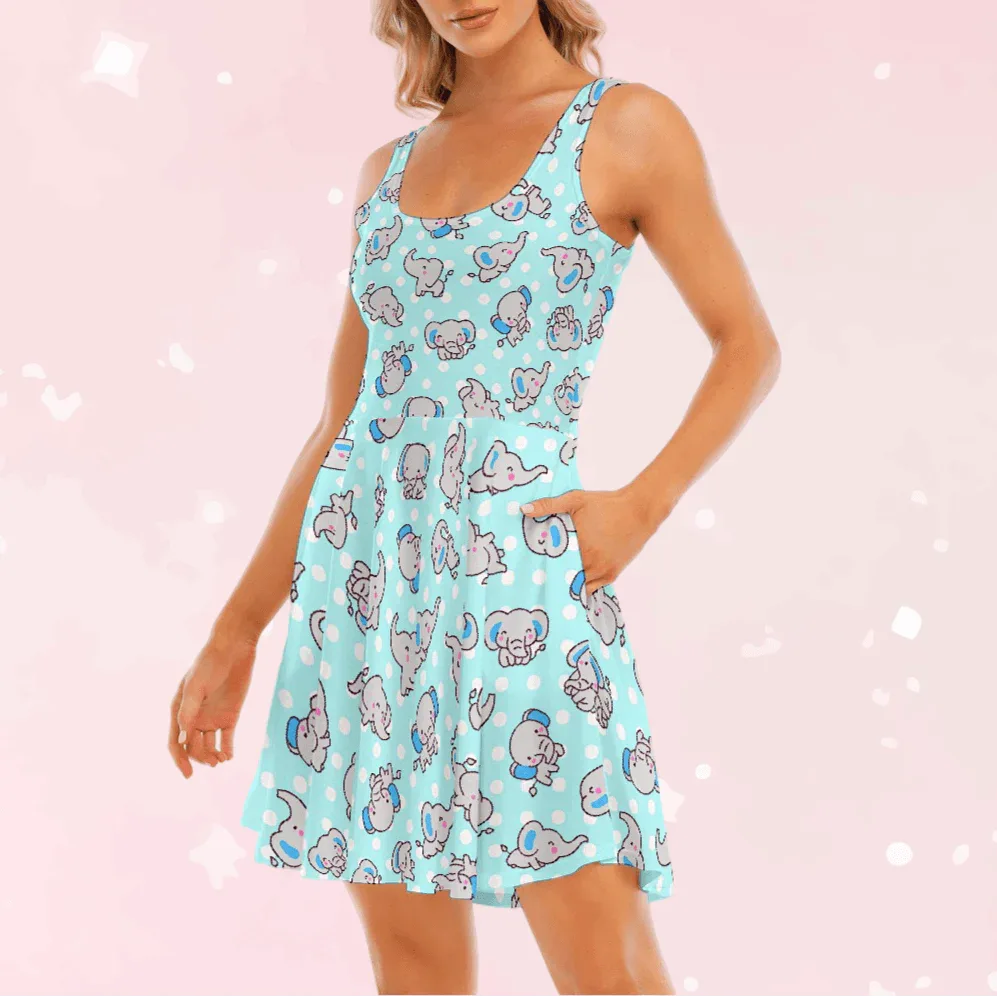 Blue Snugglephant Skater Dress