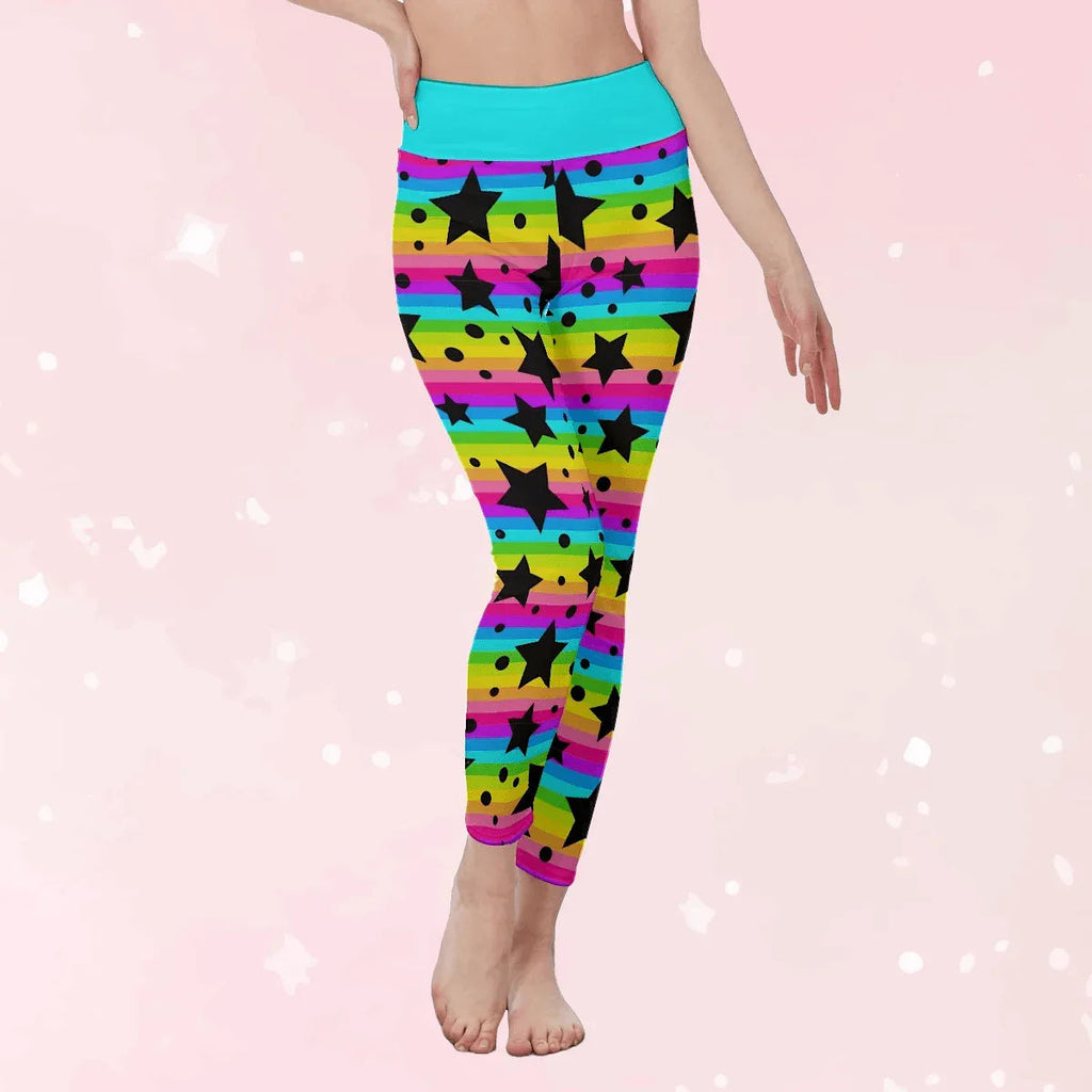 Neon Stripes & Stars High Waist Leggings