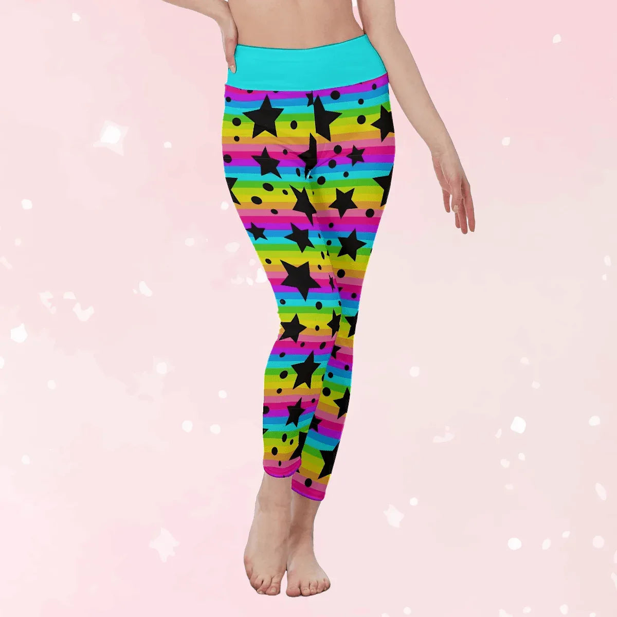 Neon Stripes & Stars High Waist Leggings