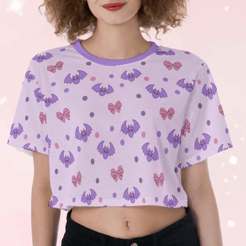 Pastel Spoopy Bats Crop Top