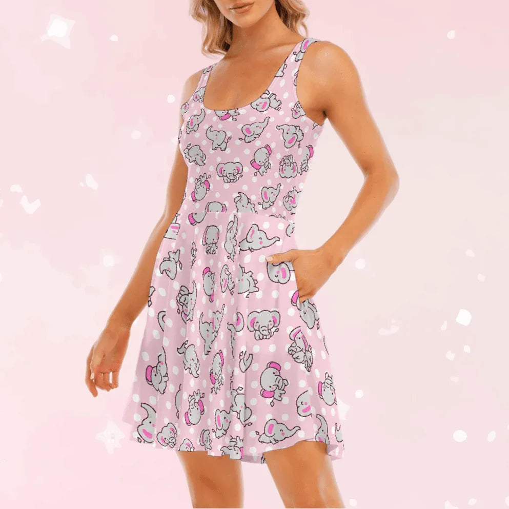 Pink Snugglephant Skater Dress