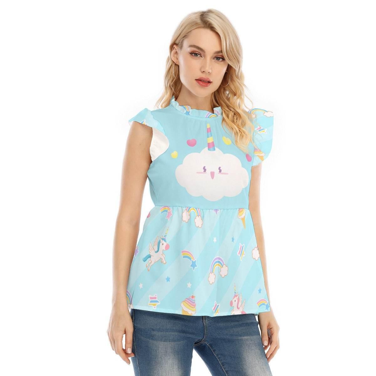 Pretty Pastel Unicorn Rainbow Ruffle Blouse