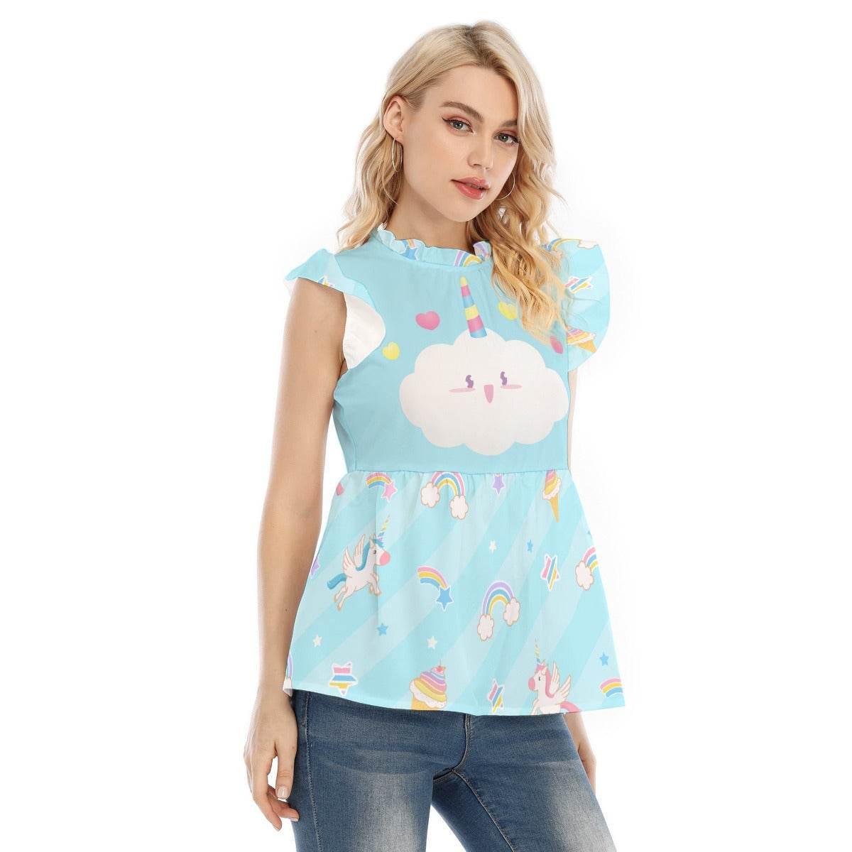Pretty Pastel Unicorn Rainbow Ruffle Blouse