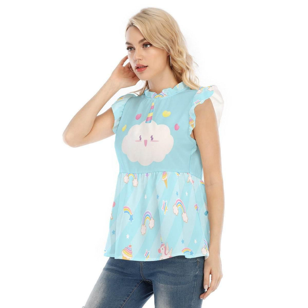 Pretty Pastel Unicorn Rainbow Ruffle Blouse