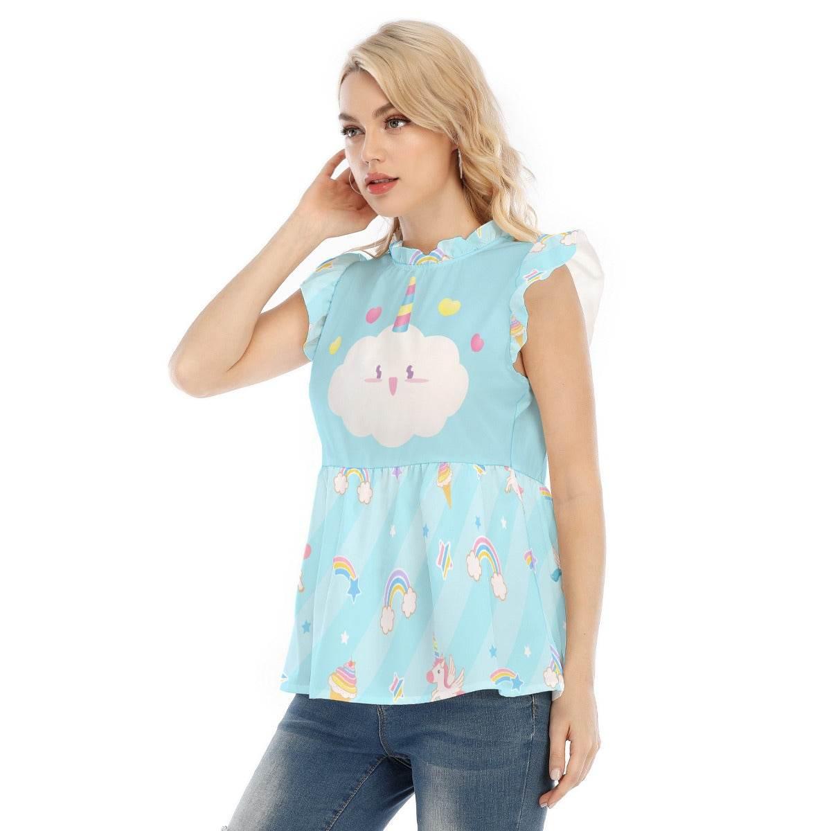 Pretty Pastel Unicorn Rainbow Ruffle Blouse