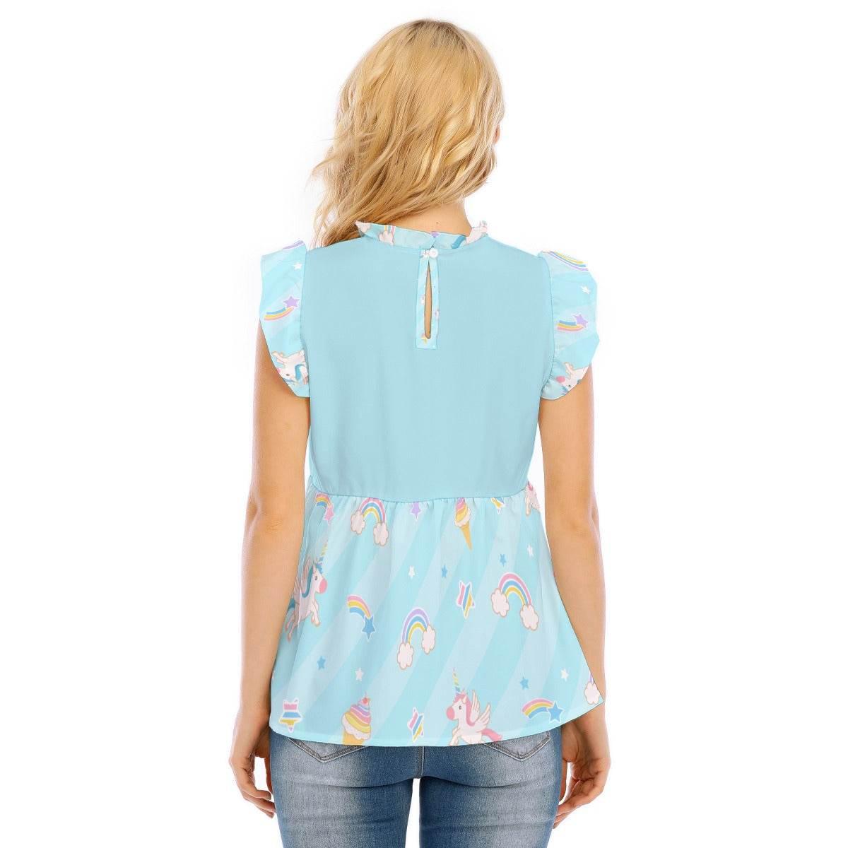 Pretty Pastel Unicorn Rainbow Ruffle Blouse