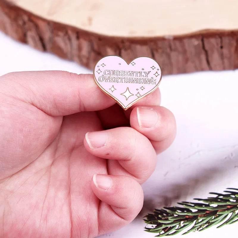 Currently Overthinking Glitter Heart Enamel Pin