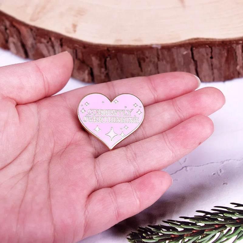 Currently Overthinking Glitter Heart Enamel Pin