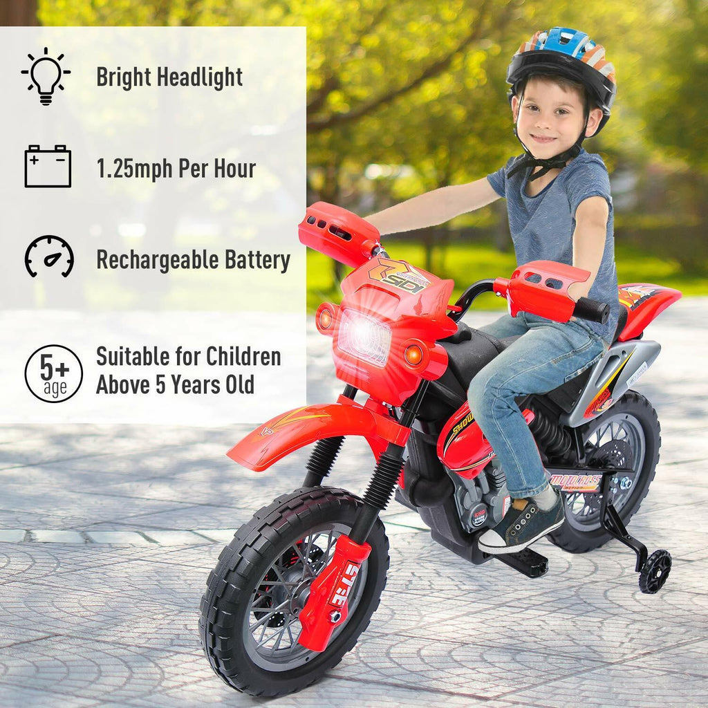 Qaba 6V Kids Electric Ride-On Motorcycle Dirt Bike with Trailer Toy