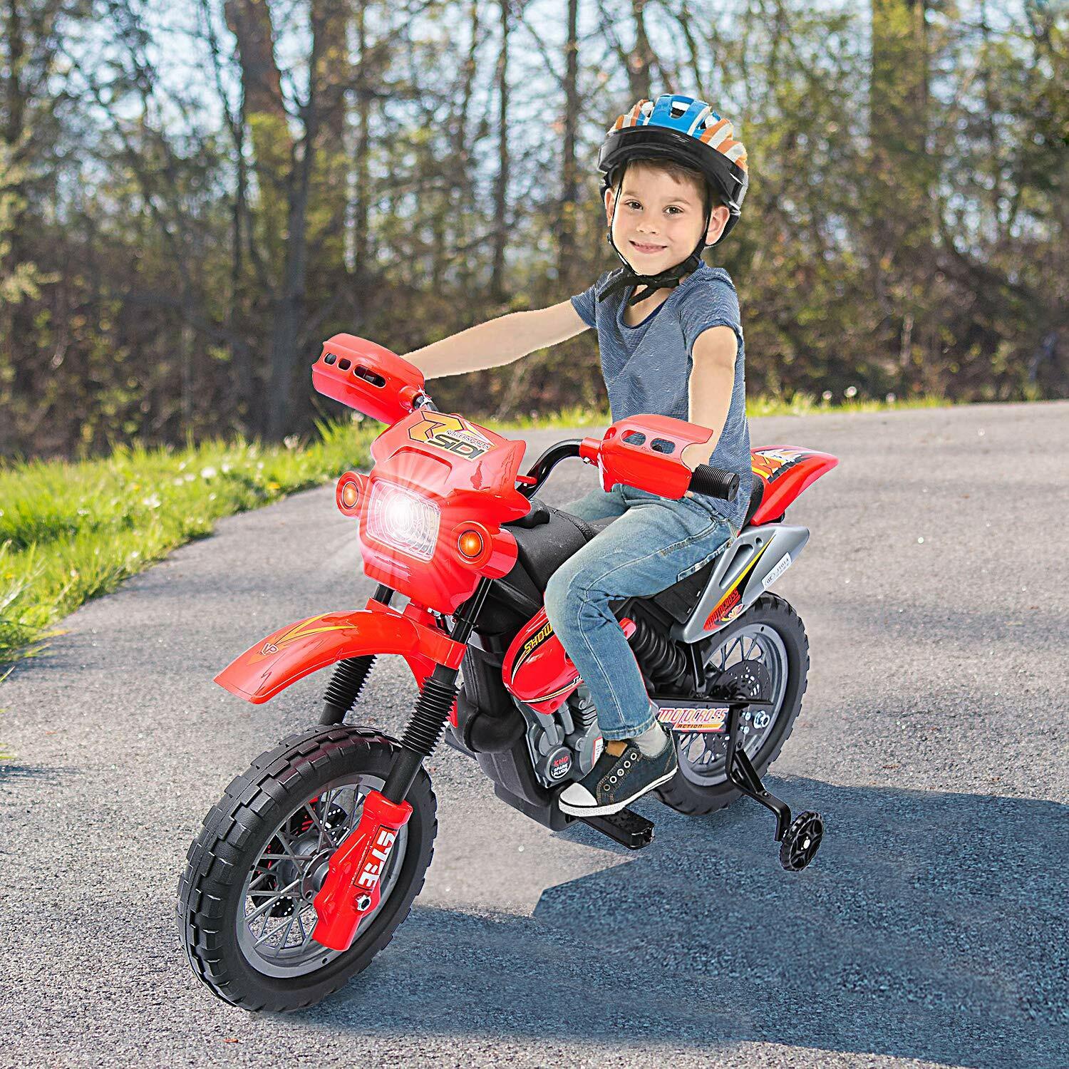 Qaba 6V Kids Electric Ride-On Motorcycle Dirt Bike with Trailer Toy
