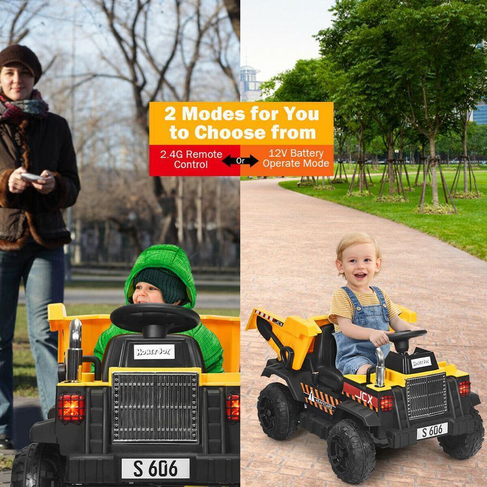 RC Construction Tractor with Electric 12-Volt Battery for Kids Ride-On Fun