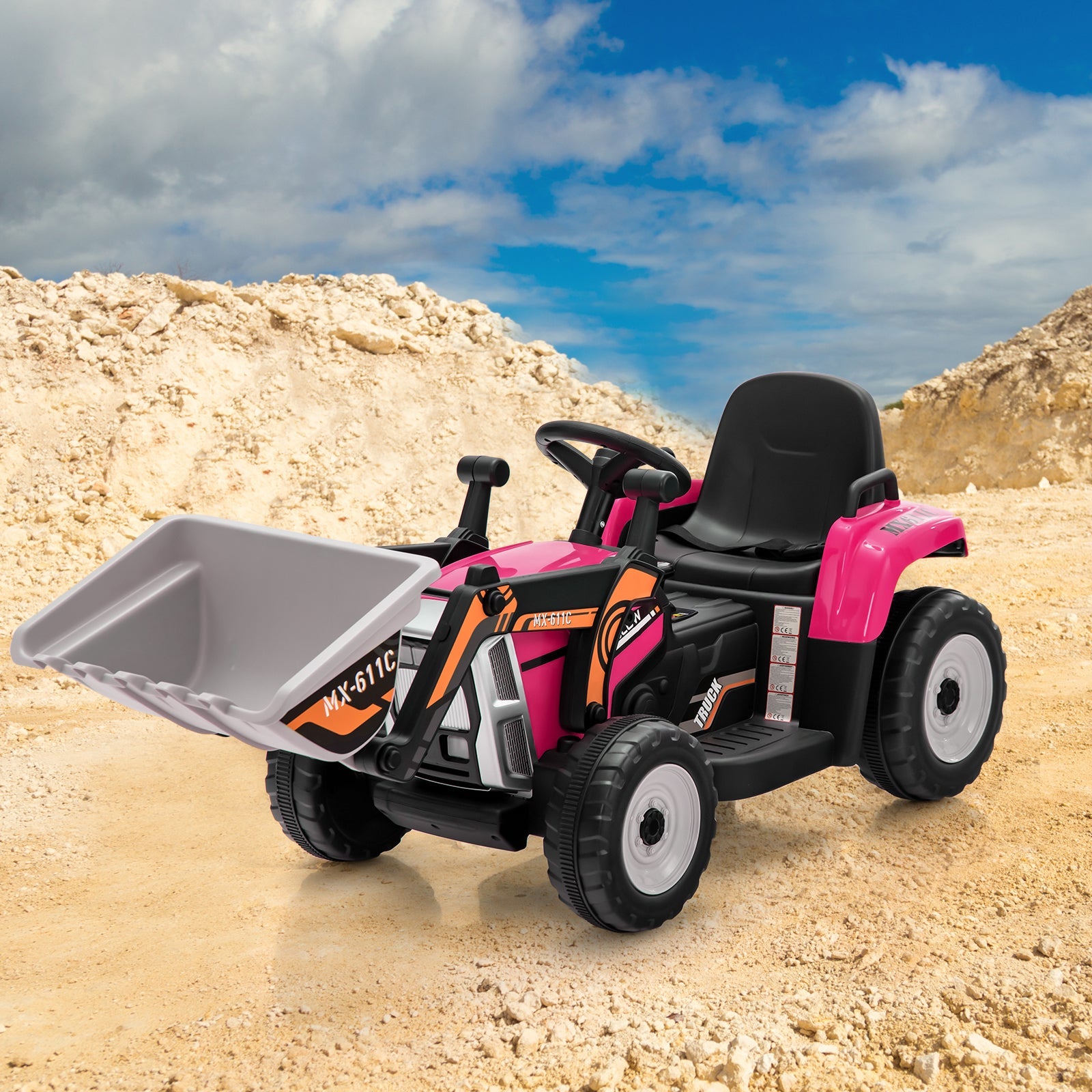 RC Electric Excavator Ride-On Toy Tractor for Kids with 2.4GHz Remote Control - 12V