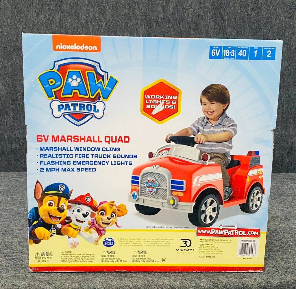 Realistic Firetruck Sounds 6 Volt Marshall Quad Ride On for Kids by Dynacra