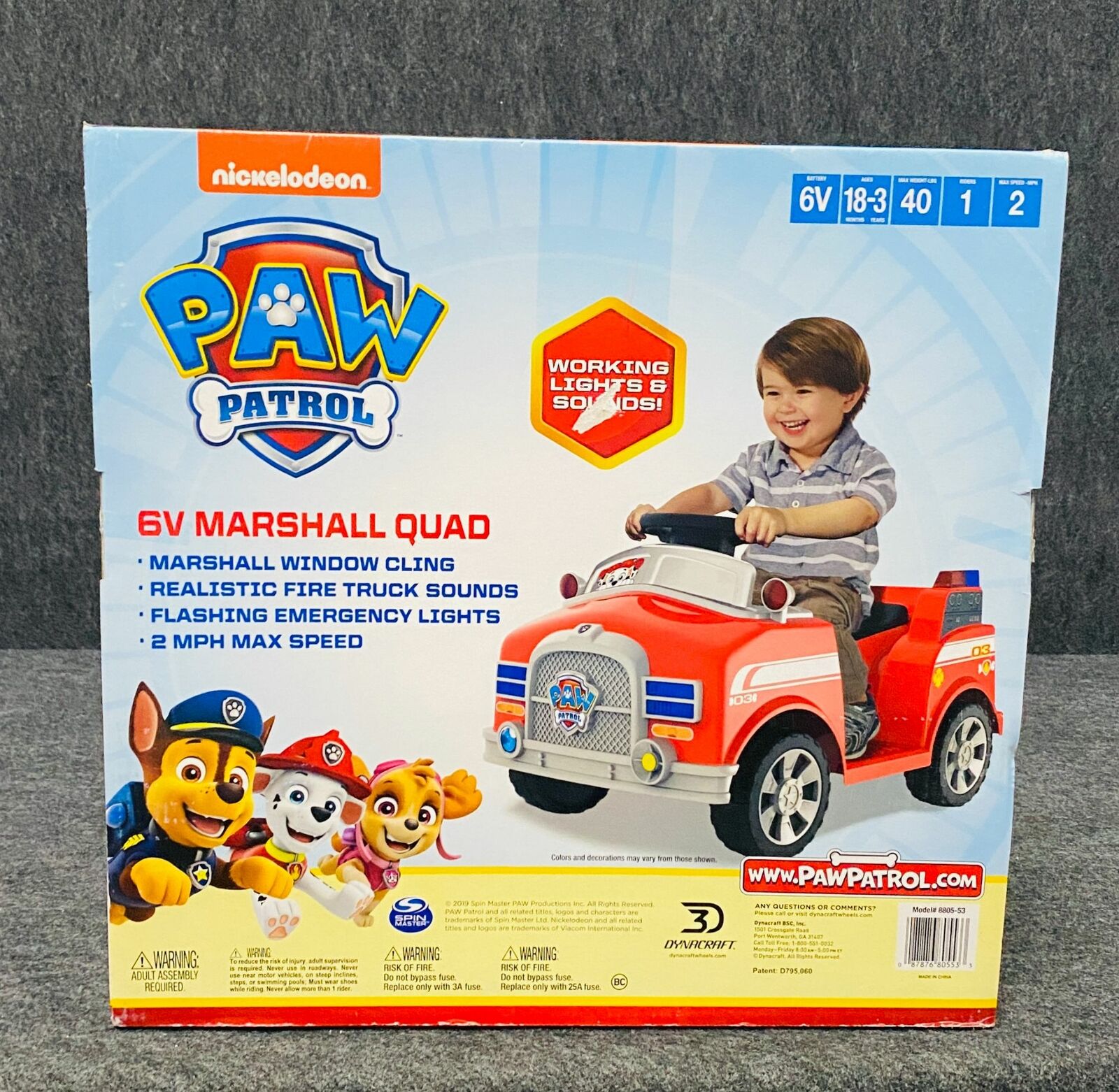 Realistic Firetruck Sounds 6 Volt Marshall Quad Ride On for Kids by Dynacra