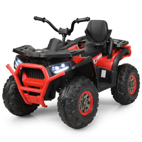 Red 12V Electric ATV Quad for Kids with 2 Speeds, MP3 Player, and LED Lights