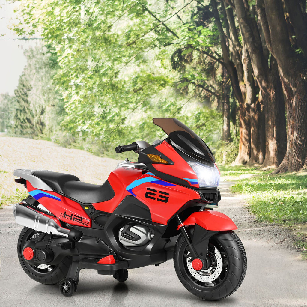 Red 12V Electric Kids Ride On Motorcycle with Training Wheels