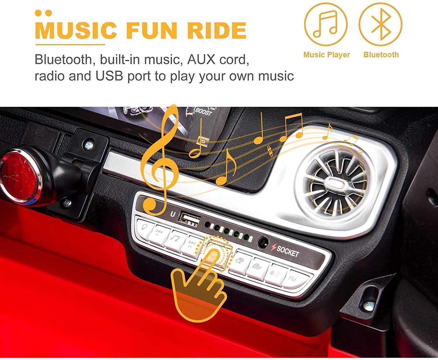 Red 12V Electric Ride On Car Truck with Remote Control, Music, and LED Lights for Safe and Fun Play
