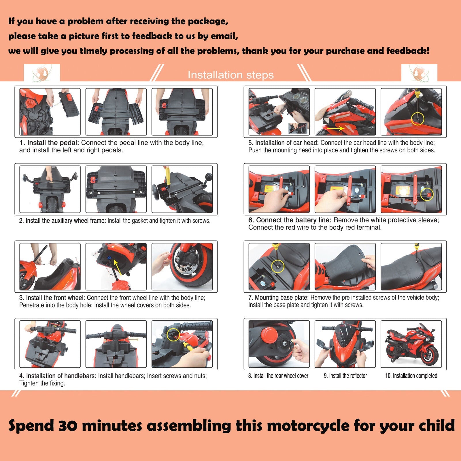 Red 12V Electric Ride-On Motorcycle for Kids