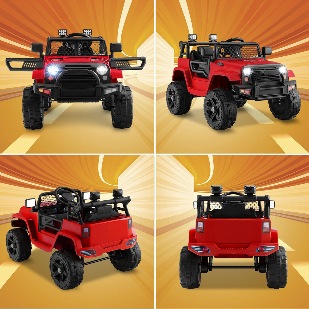 Red 12V Electric Ride-On Truck for Kids with Remote Control, Music, and Lights