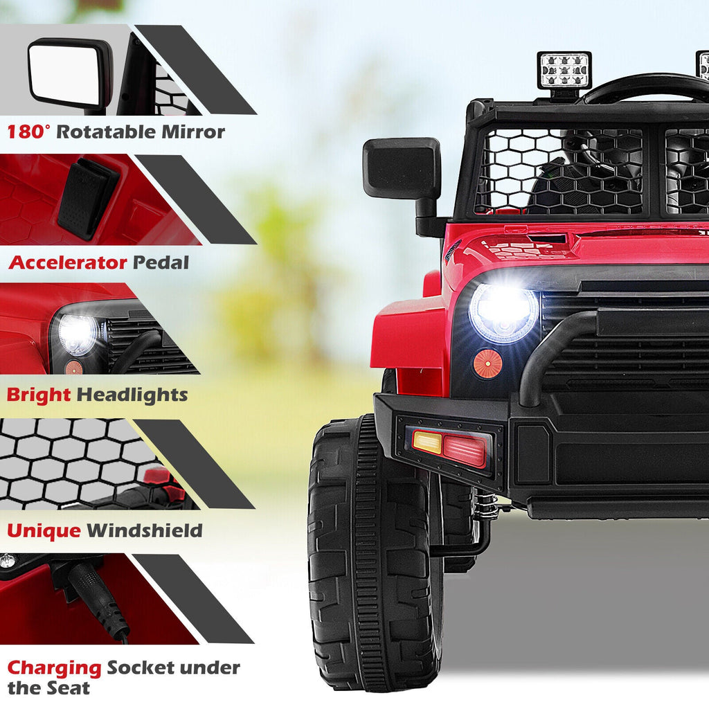 Red 12V Electric Ride-On Truck for Kids with Remote Control, Music, and Lights