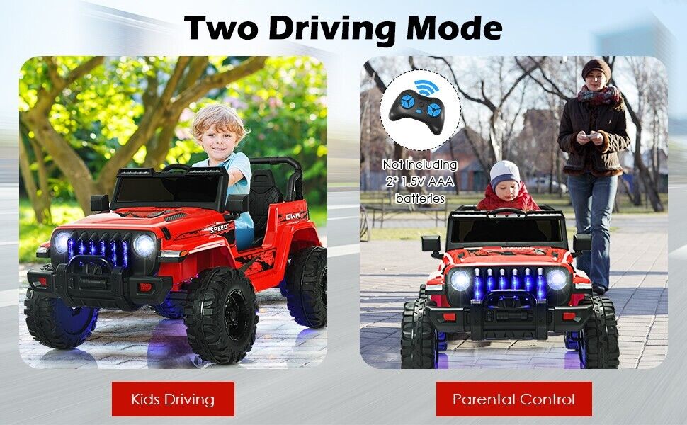 Red 12V Electric Ride-On Truck with Remote Control and LED Lights for Kids