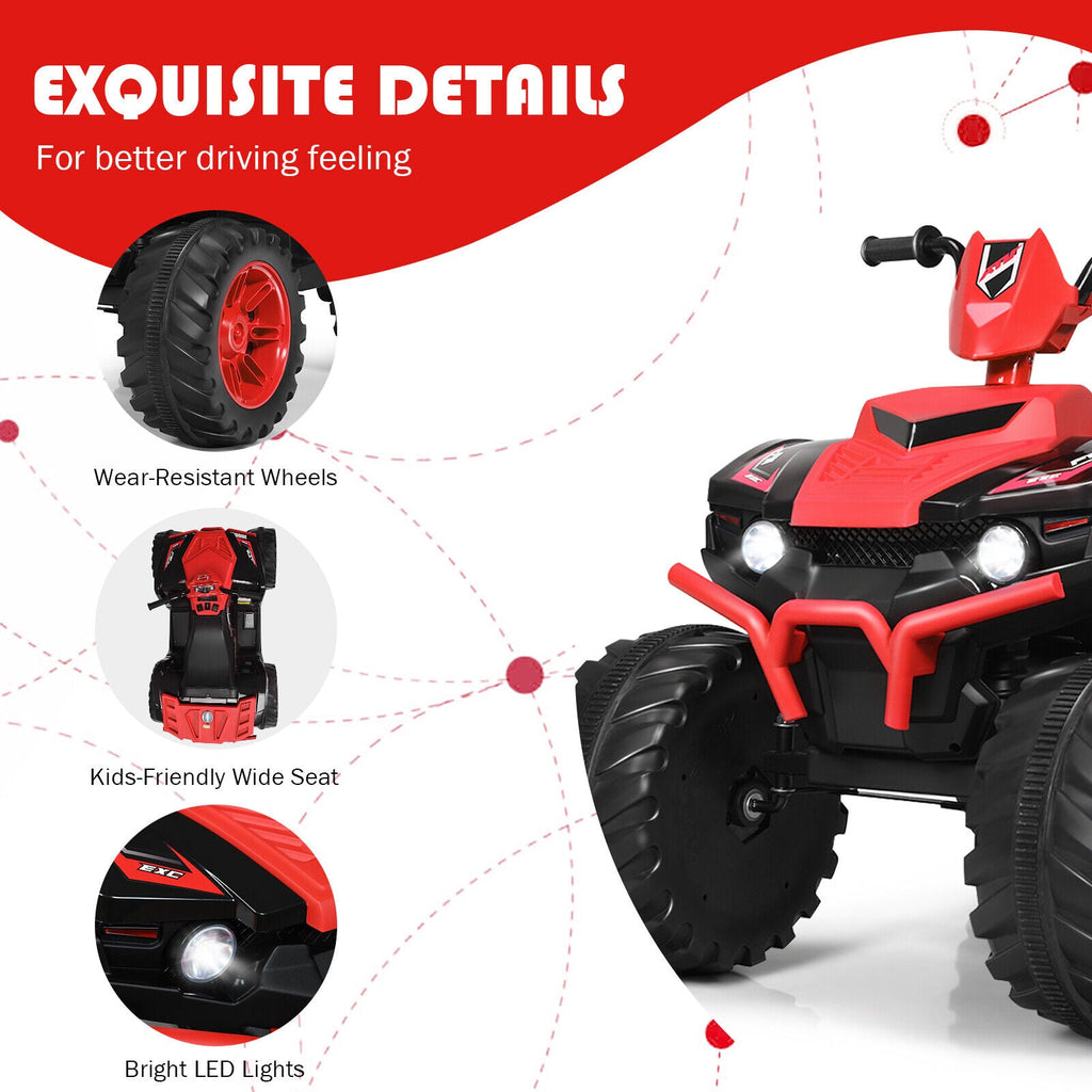 Red 12V Kids ATV Quad Ride On Car with LED Light and Music Toy