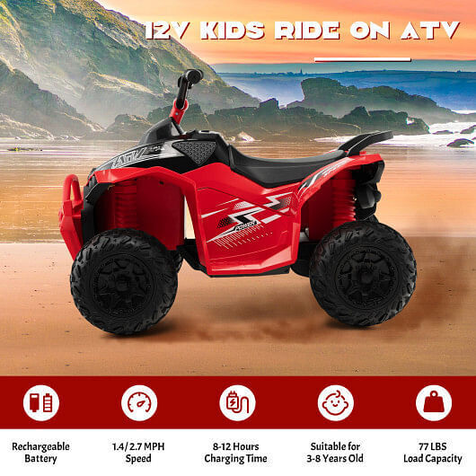 Red 12V Kids ATV with Adjustable Speed and Comfortable Seat