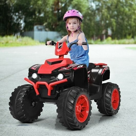 Red 12V Kids ATV with LED Lights and Treaded Tires