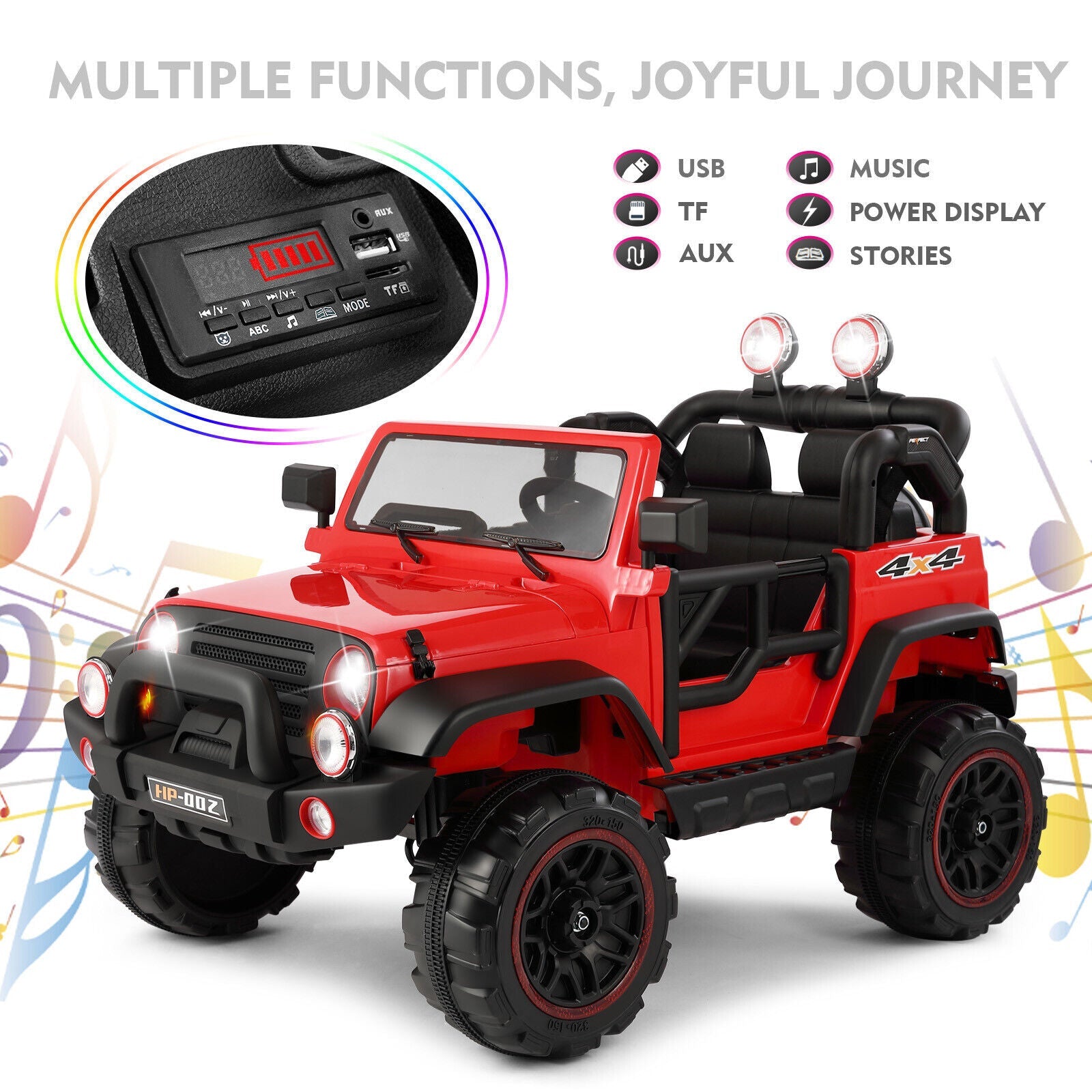 12V Red Kids Ride-On Truck with MP3, LED Lights, RC Control, and Cover